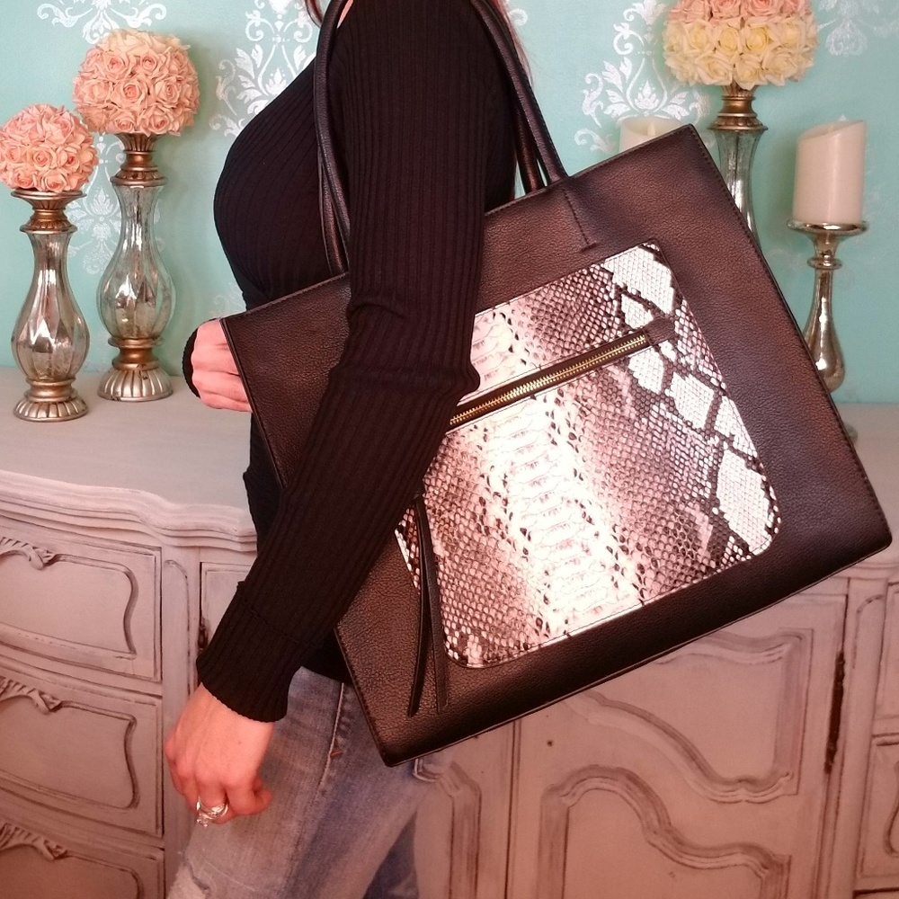 NWT Large Black and White Python Handbag